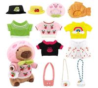 Capybara Plüschtier 13Pcs Set, 23cm Capybara Kuscheltier, Niedlichen Wasserschwein Kuscheltier, Kinder-Plüschpuppenspielzeug mit Kleidung und Accessoires, Stofftier-Wohndekoration für das Wohnzimmer