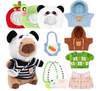 Capybara Plüschtier 13Pcs Set, 23cm Capybara Kuscheltier, Niedlichen Wasserschwein Kuscheltier, Kinder-Plüschpuppenspielzeug mit Kleidung und Accessoires, Stofftier-Wohndekoration für das Wohnzimmer