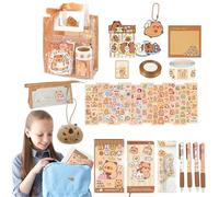 Capybara Plush Stationery Set d'outils d'écriture avec charme Capybara, stylos, autocollants, décoration de bureau | Coffret cadeau animal pour fille, surprise d'anniversaire, collection de