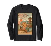 Capybara Portant Un Kimono Mangeant Takoyaki Fuji Cherry Blossoms Manche Longue