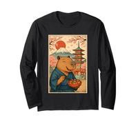Capybara Portant Un Kimono Mangeant Takoyaki Fuji Cherry Blossoms Manche Longue