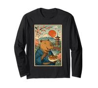Capybara Portant Un Kimono Mangeant Takoyaki Fuji Cherry Blossoms Manche Longue