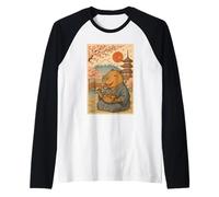 Capybara Portant Un Kimono Mangeant Takoyaki Fuji Cherry Blossoms Manche Raglan