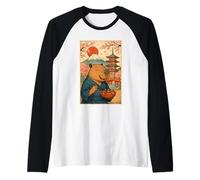 Capybara Portant Un Kimono Mangeant Takoyaki Fuji Cherry Blossoms Manche Raglan