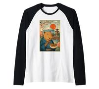 Capybara Portant Un Kimono Mangeant Takoyaki Fuji Cherry Blossoms Manche Raglan