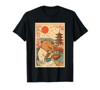 Capybara Portant Un Kimono Mangeant Takoyaki Fuji Cherry Blossoms T-Shirt