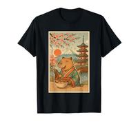 Capybara Portant Un Kimono Mangeant Takoyaki Fuji Cherry Blossoms T-Shirt