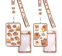 Capybara Porte Badge, 2 PCS Capybara Cordon Tour de Cou avec Porte-cartes, Capybara Lanyard Strap Neck avec Swivel Lobster Clasp avec Poche Zippée pour Carte d'identité, Carte d'étudiants, Carte Bus