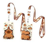 Capybara Porte Badge, 2 PCS Capybara Cordon Tour de Cou Porte Cartes, Lanyard Strap Neck pour Passeport, Cartelette D'identité, D'étudiants, Carte Bus, Travailleur Infirmier Enseignant Étudiant