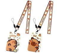 Capybara Porte Badge, 2Pièces Capybara Clips de Badge Détachables, Porte Holder Cordon Tour de Cou Avec pour d'Identification, Carte d'étudiants, Porte-Clés, Carte Bus