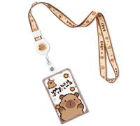 Capybara Porte-cartes kaki avec cordon extensible marron pour le travail, l'école, l'université, compatible NFC, pochette en plastique durable avec sangle réglable