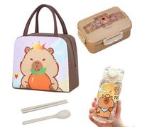 Capybara Sac à déjeuner avec boîte à goûter pour enfant 900 ml et paille Capybara 400 ml, boîte à déjeuner, sacs à déjeuner réutilisables, pour l'école ou la maternelle, sans BPA