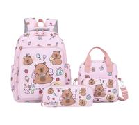 Capybara Sac à dos Capybara | ensemble de sac à dos | Queue pour tout-petit | Sac à dos de voyage quotidien pour fille avec trousse à crayons et sac à déjeuner pour l'école en plein air, Rose