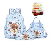 Capybara Sac à dos d'école - Sac esthétique mignon, comprend une trousse à crayons et un sac à goûter | Sac à dos durable avec compartiments spacieux, parfait pour les adultes, les adolescents, les