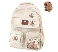 Capybara Sac à Dos en Dessin Animé, Sac à dos D'école pour Enfants, Sac à Dos Capybara de Dessin Animé avec de Jolis Accessories, Bandoulière Réglable (Beige)