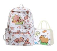 Capybara Sac A Dos Enfant Pour Fille Et GarçOn, Sac à Dos D'éCole Pour Enfants Avec Imprimé Avec Sac Isotherme Repas Et Porte-CléS En Peluche Capybara, Pour Travail, École, Pique Nique, Plage (Blanc)