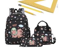 Capybara Sac à dos | Ensemble cartable pour fille, sac à dos de voyage avec trousse à crayons et sac à déjeuner pour la vie quotidienne, les activités scolaires des filles, Noir , Refer to description