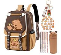 Capybara Sac à Dos pour Enfant avec Trousse, Stylos Effaçables, Marron 2