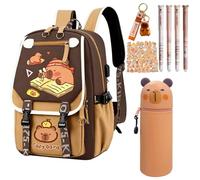 Capybara Sac à Dos pour Enfant avec Trousse, Stylos Effaçables, Marron 4
