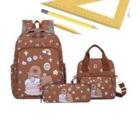 Capybara Sac à Dos pour l'école | Ensemble Cartable pour Fille - Joli Sac à Dos pour avec Trousse à Crayons et Sac à déjeuner pour Le Quotidien, Les Voyages et l'école, Marron foncé, Refer to