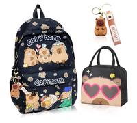 Capybara Sac à dos Set, Sac à dos enfant fille et petit sac isotherme repas avec lunch bag isotherme, adaptés à l'école, aux voyages, au travail et aux loisirs, un choix idéal pour adolescent violet