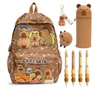 Capybara Schoolbag Cartoon Sac à Dos Scolaire Grande CapacitéKawaii Capybara Federmäppchen 2-In-1 Weiche Silikontasche Porte-Clés Capybara Mignon 4 Stylo Effacables Cartoon Cadeau pour enfants
