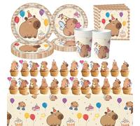 Capybara Set de Vaisselle,75PCS Vaisselle de Fête Capybara Anniversaire,Ensemble de Vaisselle pour Fête Animalière,Avec Assiettes,Gobelets Serviettes pour 10 Invités