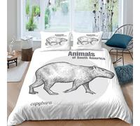 Capybara sketch Linge de Lit Hypoallergique 3 Pièces 3D Imprimée Léger South american wildlife Parure de Lit avec 2 x Taies d'oreiller Super Douce for Chambre de adolescents Single（140x200cm）