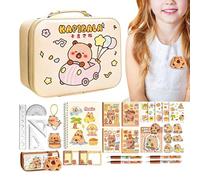Capybara Stationery - Fournitures scolaires esthétiques, kit de stylos Capybara, ensemble de papeterie comprenant une trousse à crayons Capybarra, des stylos à encre gel (encre noire), un crayon