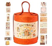 Capybara Stationery Set - Capybara Pencil Case | Sac à crayons pour papeterie cosmétique | Petit calendrier de bureau | Comprend des autocollants pour le jouet en peluche du pendentif en blocs de