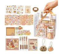 Capybara Stationery Set de papeterie pour fille - Capybara Stationery S | Articles de papeterie avec autocollants | Ensemble de papeterie mignon Capybara Sticky Notes Stickers Trousse à crayons pour