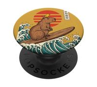 Capybara Surf Japonais Great Wave Kanagawa Ukiyo-e PopSockets PopGrip Adhésif