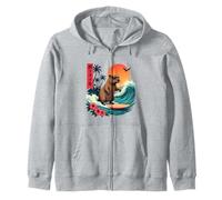 Capybara Surf Wave Retro Palm Tree Sunset Capybara Lovers Sweat à Capuche