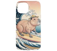 Capybara Surfing Funny Animal Ocean Wave Retro Japanese Coque pour iPhone 15