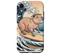 Capybara Surfing Funny Animal Ocean Wave Retro Japanese Coque pour iPhone XR