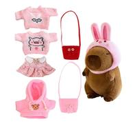 Capybara Toy Plush - Kawaii Animal Dress Up Figure Set, Soft Capybara Character Doll | Outfit Accessories Kit With Bunny Hat, Collectible Decorative Room Sofa Display Item | For Kids Thanks Giving