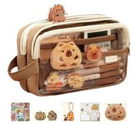 Capybara Trousse à crayons 8 3 x 2 6 x 5 fermeture éclair jolie pochette à crayons Kawaii compartimentée avec fenêtre avant transparente fournitures scolaires Capybara avec accessoires de bricola