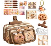Capybara Trousse à crayons Capybara avec 9 compartiments - Jolie trousse à crayons Capybara - Avec fournitures scolaires, 25 pièces, Voir description, Voir description