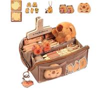 Capybara Trousse à Crayons Capybara avec Notes, Autocollants, Porte-clés, Clip, Broche, Grande capacité, Multi-Couches, Grande Ouverture, Trousse à Crayons pour, Papeterie, cosmétiques