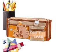Capybara - Trousse à crayons Capybara en peluche, grande capacité, multi-couches, transparente | Grande pochette en toile ouverte avec plusieurs poches pour papeterie