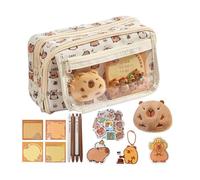 Capybara Trousse à Crayons Capybara | Trousse à Crayons Capybara à 9 Couches | Grande capacité à Ouverture Large avec autocollant10, Notes adhésives 50, 1 Stylo Dauphin, Clip, en Peluche