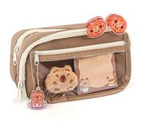 Capybara Trousse à crayons, multifonctionnelle, avec 9 compartiments, autocollant, porte-clés, notes adhésives, poupée, broches pour enfants