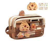 Capybara Trousse à crayons transparente avec grande capacité, trousse à crayons de dessin animé à ouverture large avec aiguilles mignonnes, fournitures scolaires, multicouche, café, Voir description,