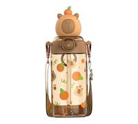 Capybara Water Bottle 650 ml Fallproof Pp Bottle à eau mignonne avec couvercle, paille en silicone, topper Capybara et sangle pour enfants et filles à l'école, bureau, en voyage