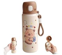 Capybara Water Bottle with Lid & Keychain Cute Insulated Stainless Steel Liner Water Bottle, 500ml Drinking Cup & Spout Portable Heat-Resistant Food Grade for Kids & Girls