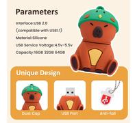 Capybara Waterproof Silicone USB 2.0 Flash Drive,USB 2.0 Flash Drive,Gifts for Students Kids,Family and Friends,Graduation Gifts-Kingfisher Cap