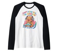 Capybaras Rodents Gaming Can't Hear You I'm Gaming Capybara Manche Raglan