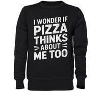 Capzy I Wonder If Pizza Thinks About Me Too Noir Sweat-Shirt Jersey Unisexe Homme Femme Black Unisex Jumper