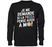 Capzy Je Me Demande Si La Pizza Pense Aussi À Moi Noir Sweat-Shirt Jersey Unisexe Homme Femme Black Unisex Jumper