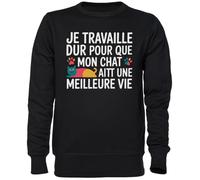 Capzy Je Travaille Dur pour Que Mon Chat AIT Une Noir Sweat-Shirt Jersey Unisexe Homme Femme Black Unisex Jumper